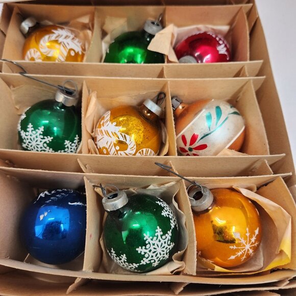 Vintage Santa Land Mercury Glass Ornaments Hand Blown Christmas Poland Box of 9 - Picture 2 of 10